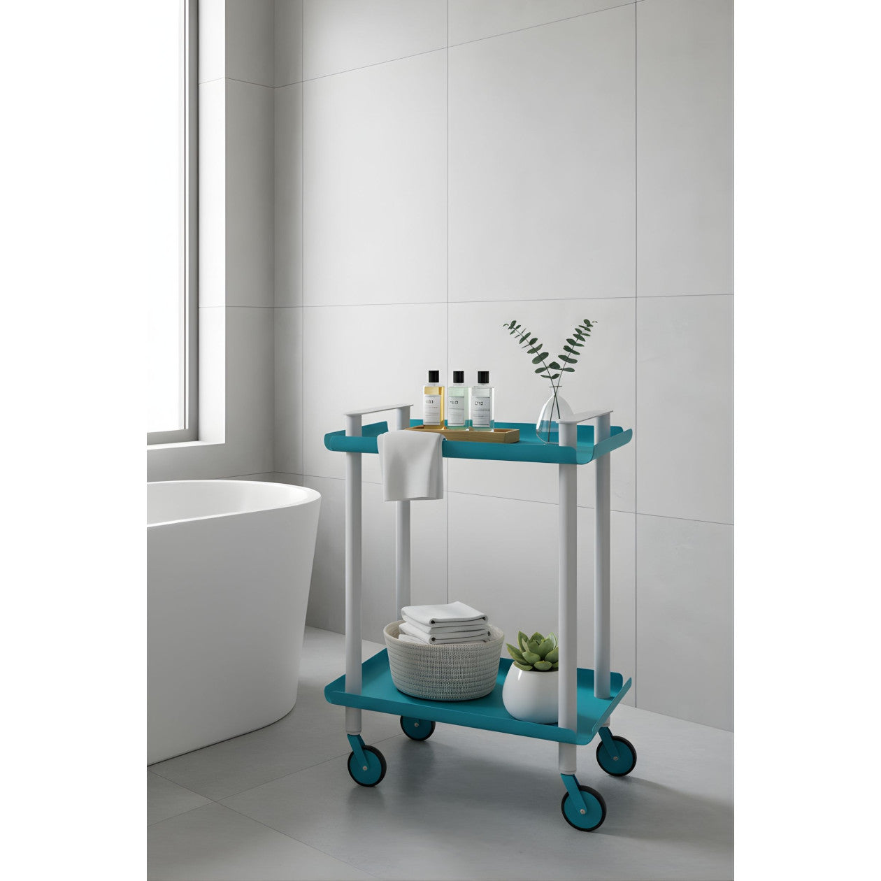 Carrello da Cucina/Portaoggetti  in metallo con 2 ripiani, struttura grigia, LEKY