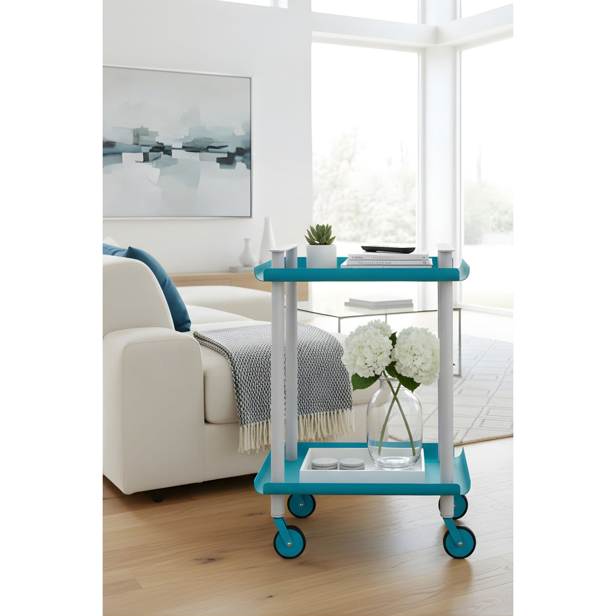 Carrello da Cucina/Portaoggetti  in metallo con 2 ripiani, struttura grigia, LEKY