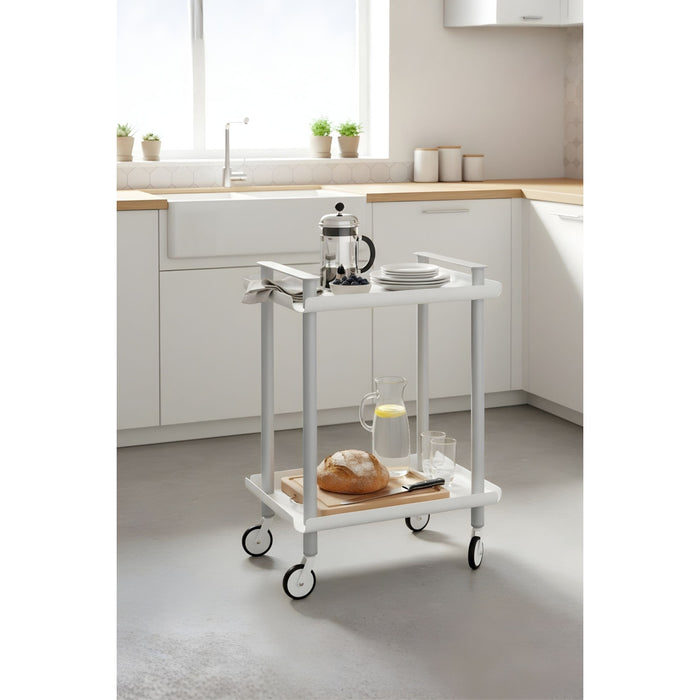 Carrello da Cucina/Portaoggetti  in metallo con 2 ripiani, struttura grigia, LEKY