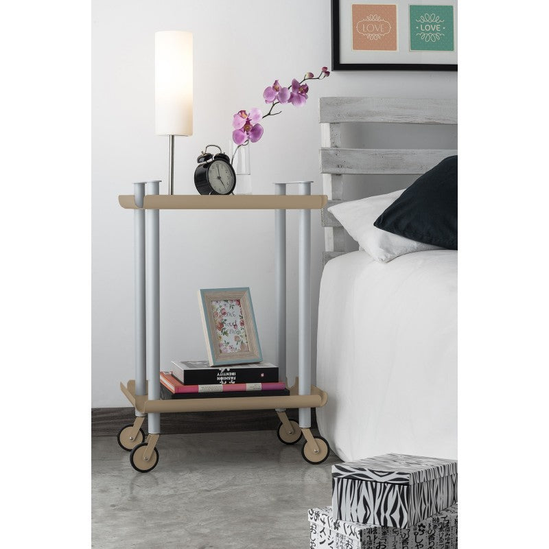 Carrello da Cucina/Portaoggetti  in metallo con 2 ripiani, struttura grigia, LEKY