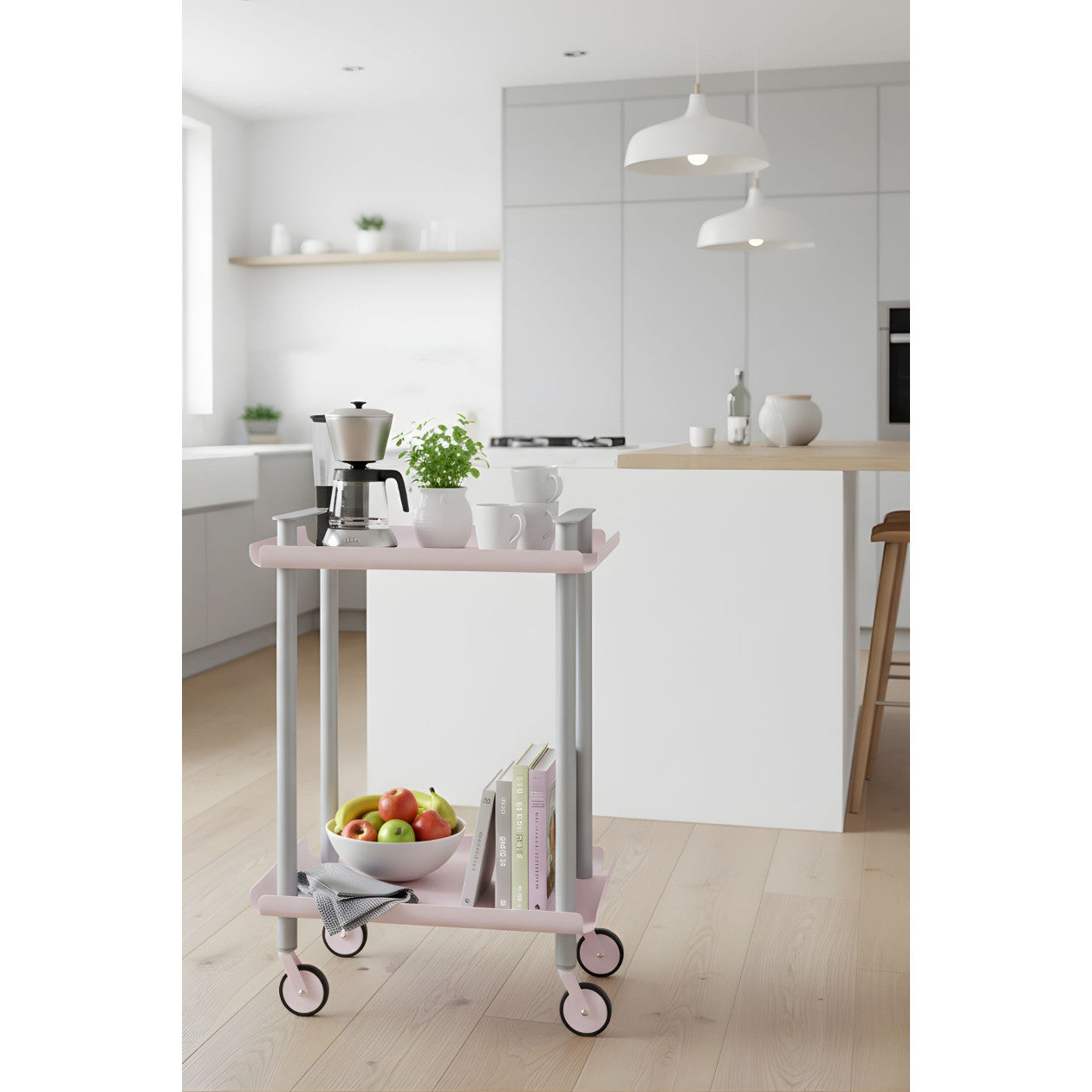 Carrello da Cucina/Portaoggetti  in metallo con 2 ripiani, struttura grigia, LEKY