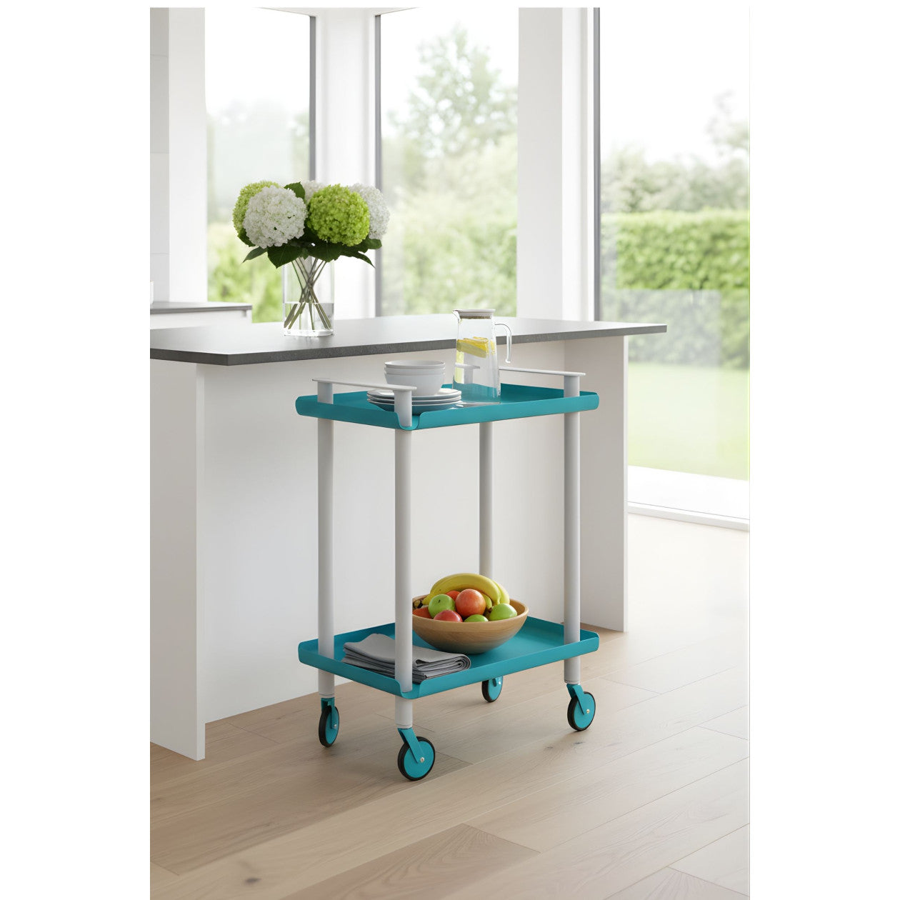 Carrello da Cucina/Portaoggetti  in metallo con 2 ripiani, struttura grigia, LEKY
