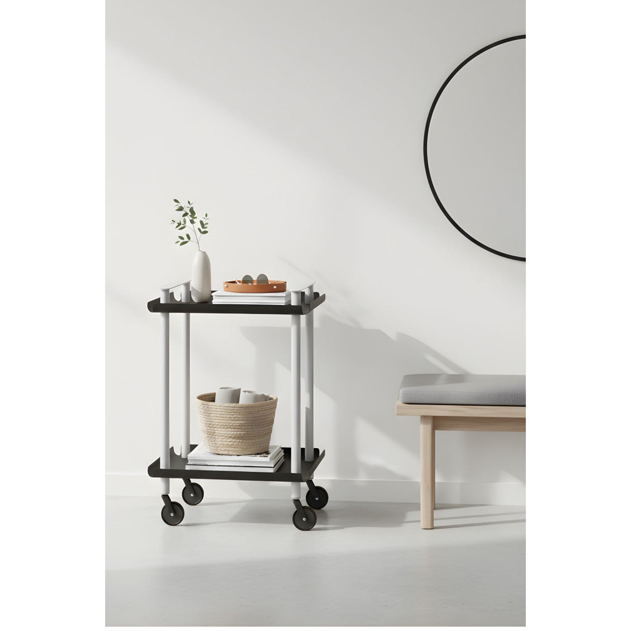Carrello da Cucina/Portaoggetti  in metallo con 2 ripiani, struttura grigia, LEKY