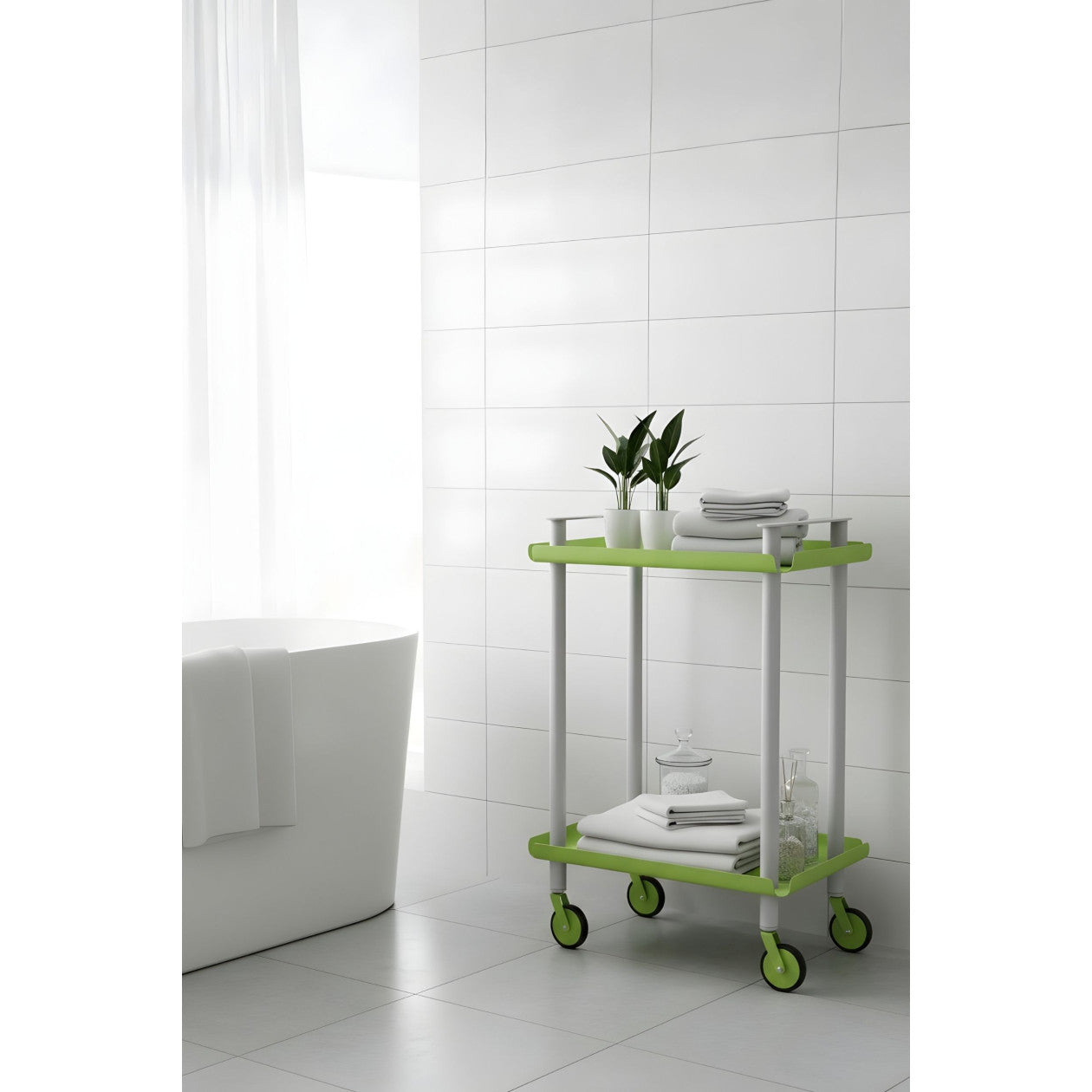 Carrello da Cucina/Portaoggetti  in metallo con 2 ripiani, struttura grigia, LEKY