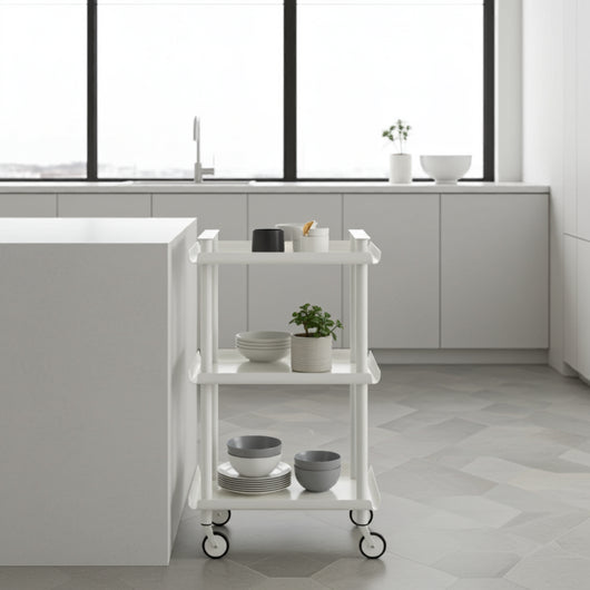 Carrello da Cucina/Portaoggetti  in metallo con 3 ripiani, struttura bianca, LEKY