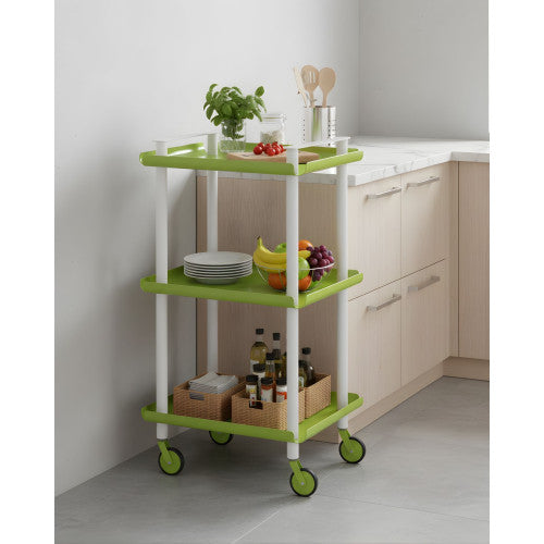 Carrello da Cucina/Portaoggetti  in metallo con 3 ripiani, struttura bianca, LEKY