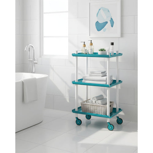 Carrello da Cucina/Portaoggetti  in metallo con 3 ripiani, struttura bianca, LEKY