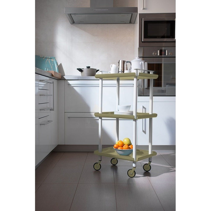 Carrello da Cucina/Portaoggetti  in metallo con 3 ripiani, struttura bianca, LEKY
