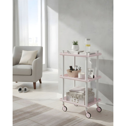 Carrello da Cucina/Portaoggetti  in metallo con 3 ripiani, struttura bianca, LEKY