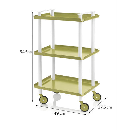 Carrello da Cucina/Portaoggetti  in metallo con 3 ripiani, struttura bianca, LEKY