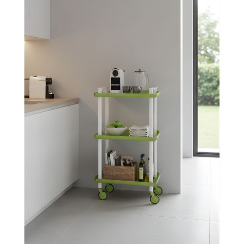 Carrello da Cucina/Portaoggetti  in metallo con 3 ripiani, struttura bianca, LEKY