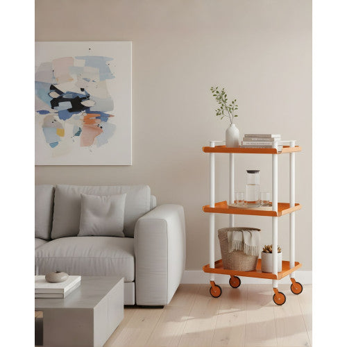 Carrello da Cucina/Portaoggetti  in metallo con 3 ripiani, struttura bianca, LEKY