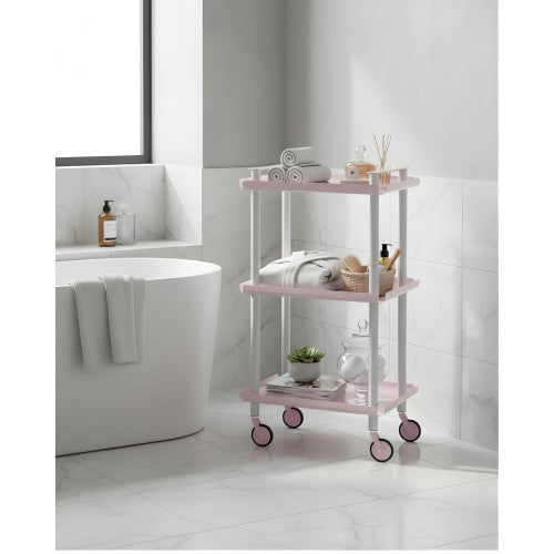 Carrello da Cucina/Portaoggetti  in metallo con 3 ripiani, struttura bianca, LEKY