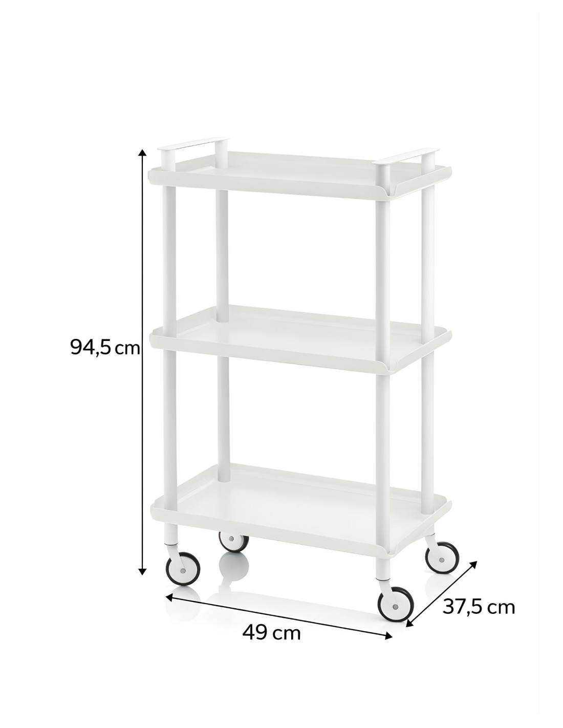 Carrello da Cucina/Portaoggetti  in metallo con 3 ripiani, struttura bianca, LEKY