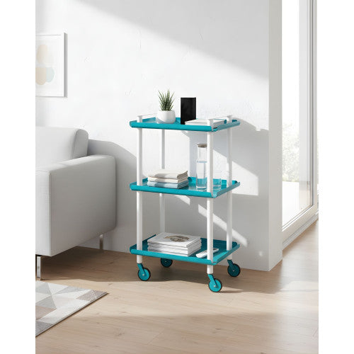 Carrello da Cucina/Portaoggetti  in metallo con 3 ripiani, struttura bianca, LEKY