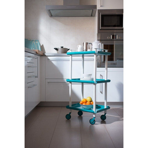 Carrello da Cucina/Portaoggetti  in metallo con 3 ripiani, struttura bianca, LEKY