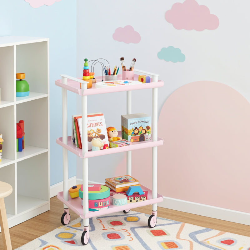 Carrello da Cucina/Portaoggetti  in metallo con 3 ripiani, struttura bianca, LEKY