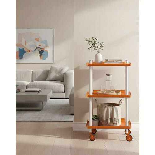 Carrello da Cucina/Portaoggetti  in metallo con 3 ripiani, struttura bianca, LEKY