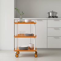 Carrello da Cucina/Portaoggetti  in metallo con 3 ripiani, struttura bianca, LEKY