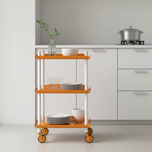 Carrello da Cucina/Portaoggetti  in metallo con 3 ripiani, struttura bianca, LEKY