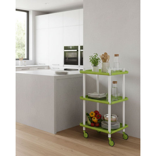 Carrello da Cucina/Portaoggetti  in metallo con 3 ripiani, struttura bianca, LEKY