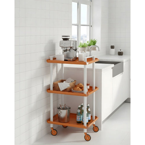 Carrello da Cucina/Portaoggetti  in metallo con 3 ripiani, struttura bianca, LEKY