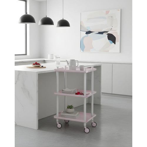 Carrello da Cucina/Portaoggetti  in metallo con 3 ripiani, struttura bianca, LEKY