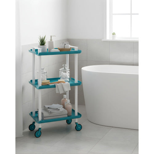 Carrello da Cucina/Portaoggetti  in metallo con 3 ripiani, struttura bianca, LEKY