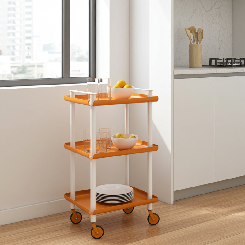 Carrello da Cucina/Portaoggetti  in metallo con 3 ripiani, struttura bianca, LEKY