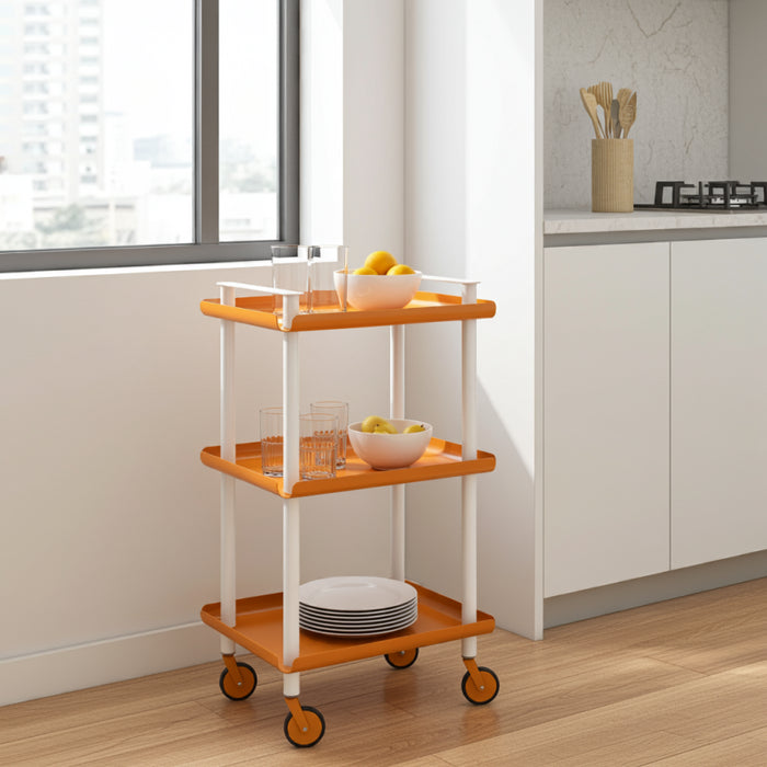 Carrello da Cucina/Portaoggetti  in metallo con 3 ripiani, struttura bianca, LEKY