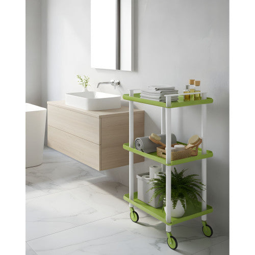 Carrello da Cucina/Portaoggetti  in metallo con 3 ripiani, struttura bianca, LEKY