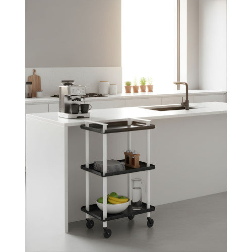 Carrello da Cucina/Portaoggetti  in metallo con 3 ripiani, struttura bianca, LEKY
