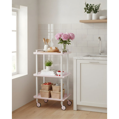 Carrello da Cucina/Portaoggetti  in metallo con 3 ripiani, struttura bianca, LEKY