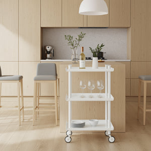 Carrello da Cucina/Portaoggetti  in metallo con 3 ripiani, struttura bianca, LEKY