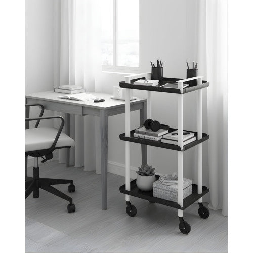 Carrello da Cucina/Portaoggetti  in metallo con 3 ripiani, struttura bianca, LEKY