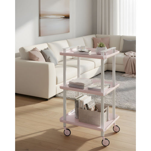 Carrello da Cucina/Portaoggetti  in metallo con 3 ripiani, struttura bianca, LEKY