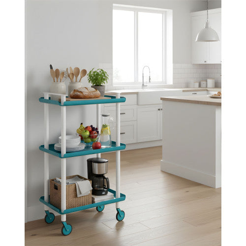 Carrello da Cucina/Portaoggetti  in metallo con 3 ripiani, struttura bianca, LEKY