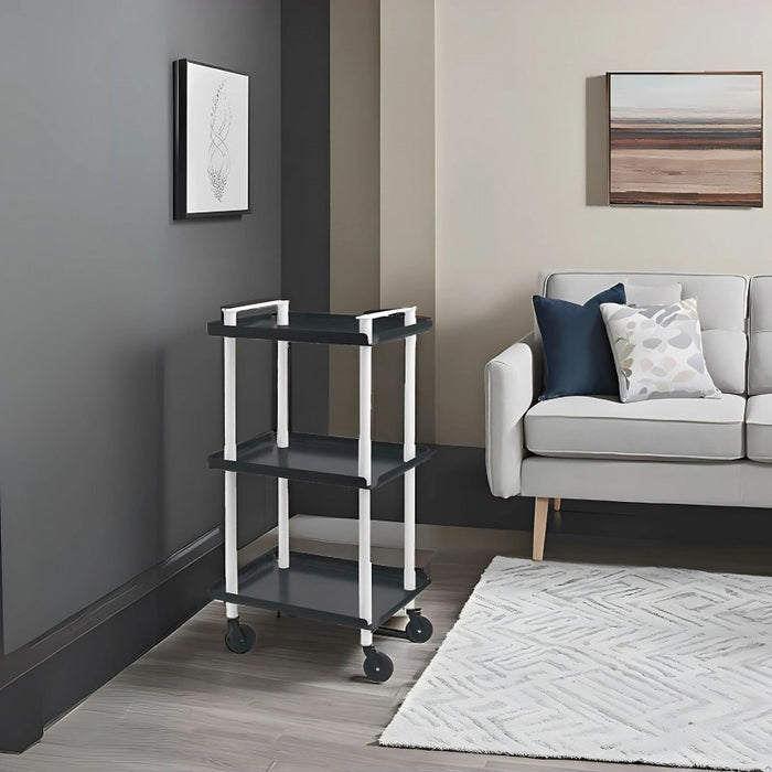 Carrello da Cucina/Portaoggetti  in metallo con 3 ripiani, struttura bianca, LEKY