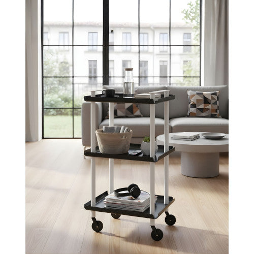 Carrello da Cucina/Portaoggetti  in metallo con 3 ripiani, struttura bianca, LEKY