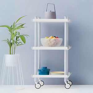 Carrello da Cucina/Portaoggetti  in metallo con 3 ripiani, struttura bianca, LEKY