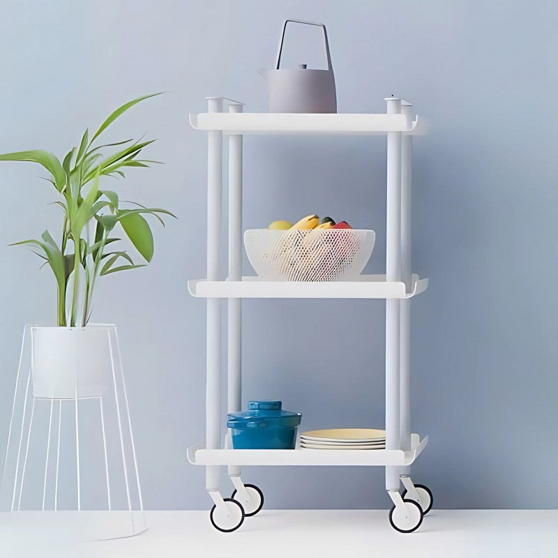 Carrello da Cucina/Portaoggetti  in metallo con 3 ripiani, struttura bianca, LEKY