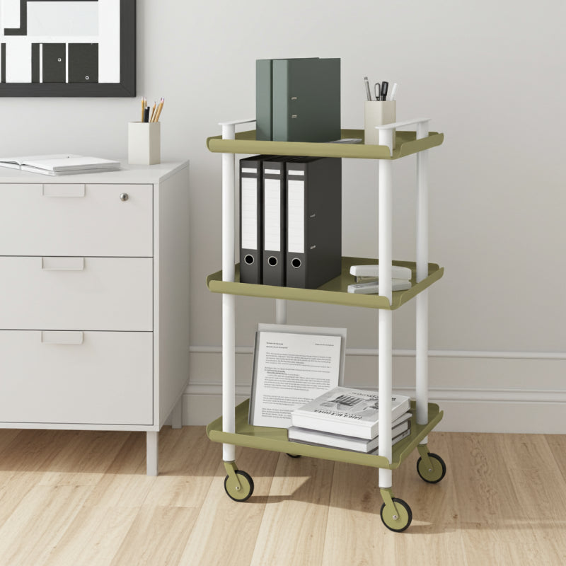 Carrello da Cucina/Portaoggetti  in metallo con 3 ripiani, struttura bianca, LEKY