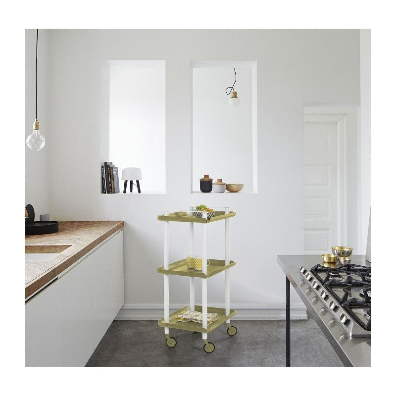 Carrello da Cucina/Portaoggetti  in metallo con 3 ripiani, struttura bianca, LEKY