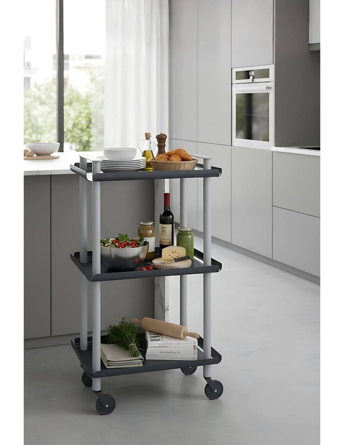 Carrello da Cucina/Portaoggetti  in metallo con 3 ripiani, struttura grigia, LEKY