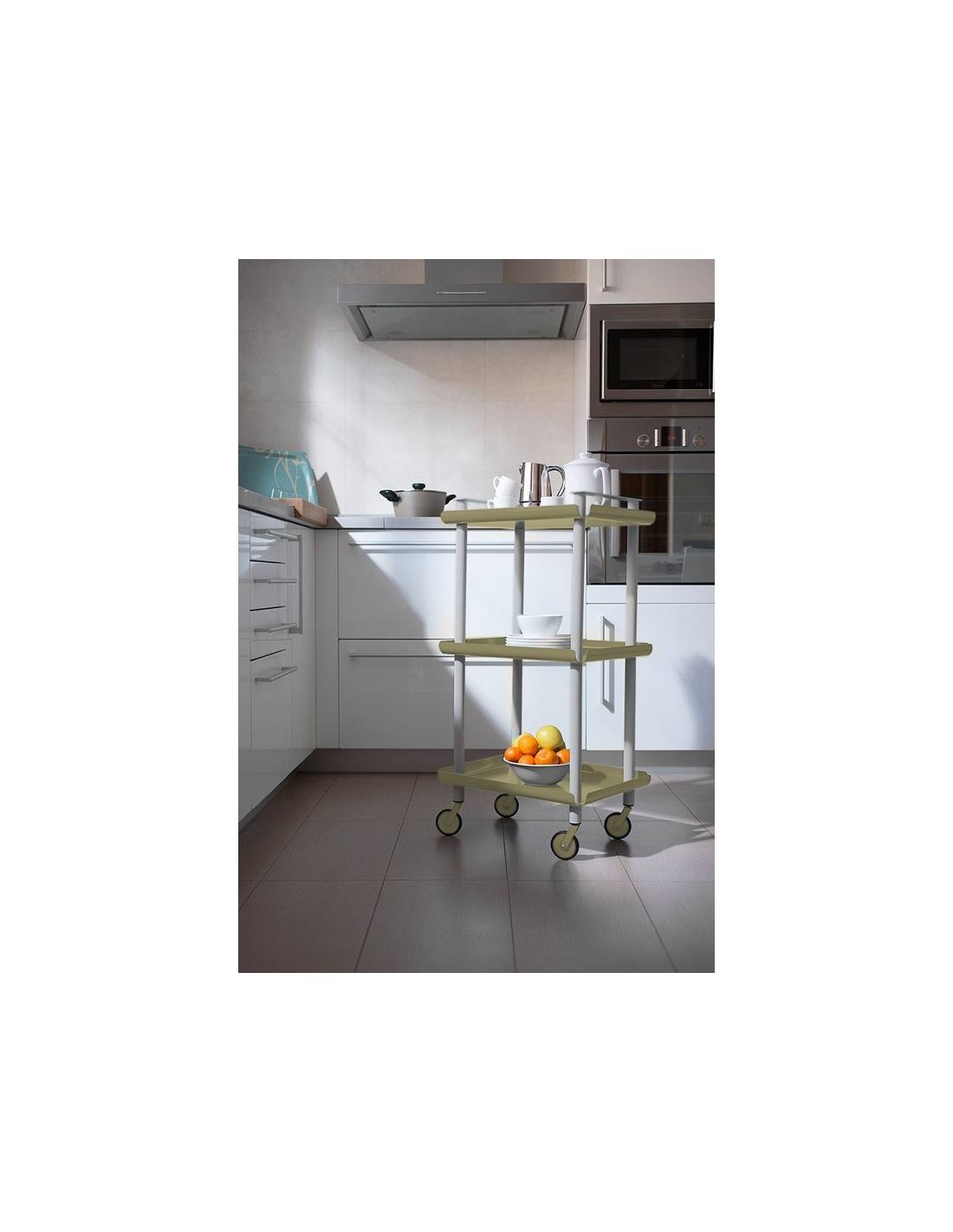 Carrello da Cucina/Portaoggetti  in metallo con 3 ripiani, struttura grigia, LEKY