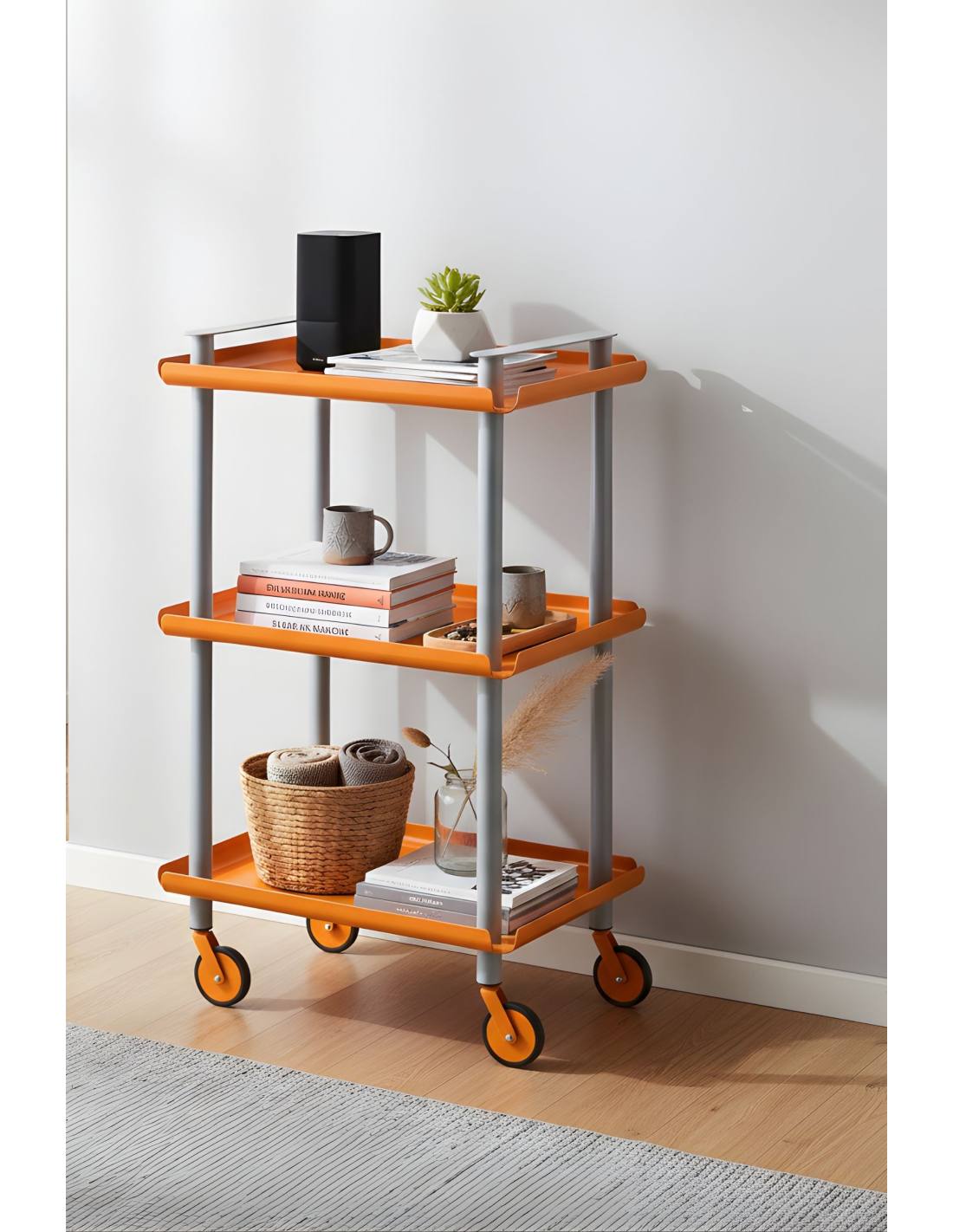 Carrello da Cucina/Portaoggetti  in metallo con 3 ripiani, struttura grigia, LEKY