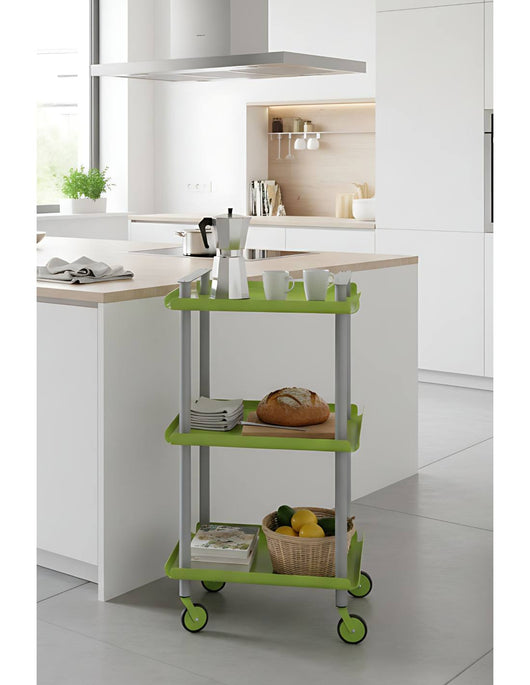 Carrello da Cucina/Portaoggetti  in metallo con 3 ripiani, struttura grigia, LEKY