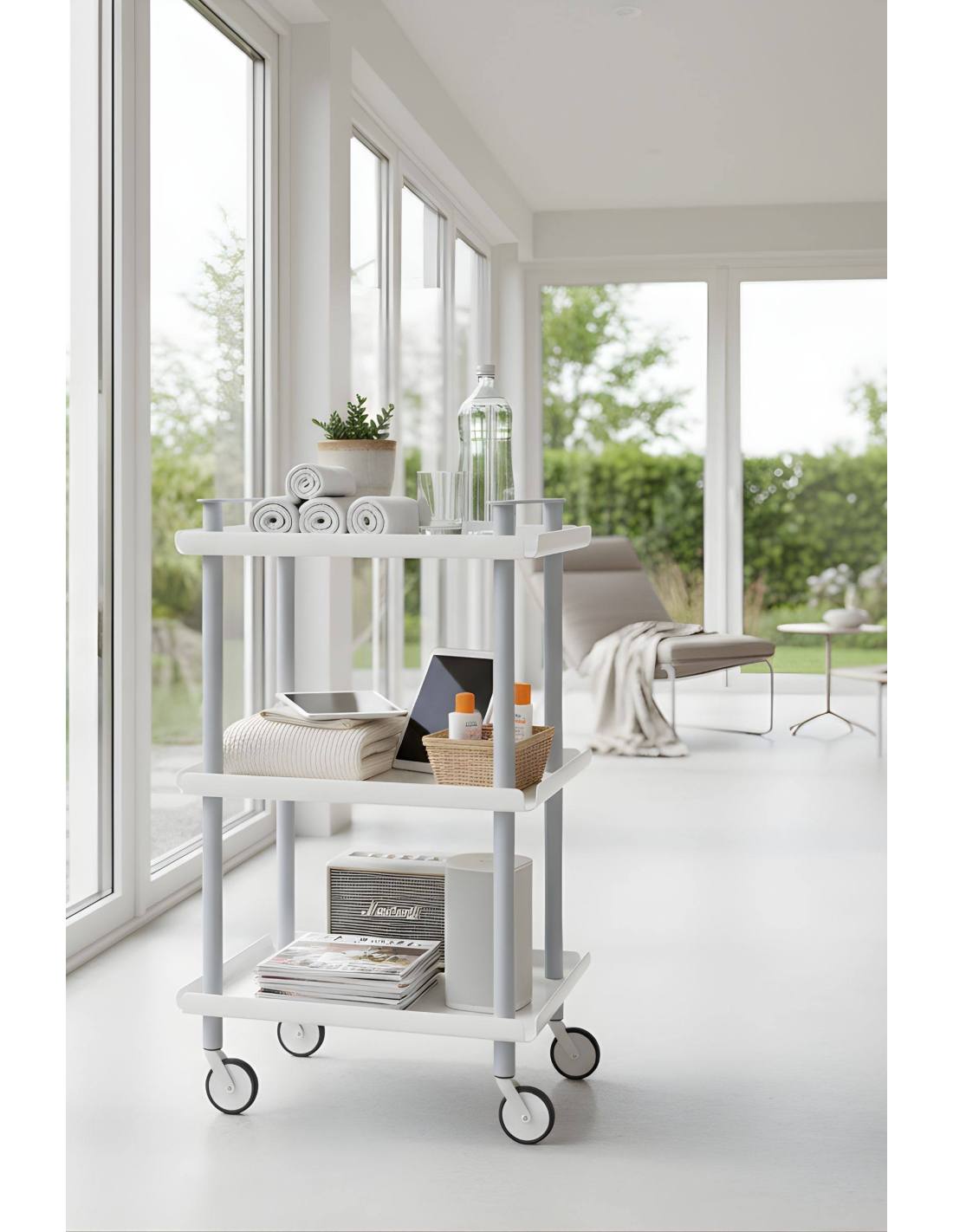 Carrello da Cucina/Portaoggetti  in metallo con 3 ripiani, struttura grigia, LEKY