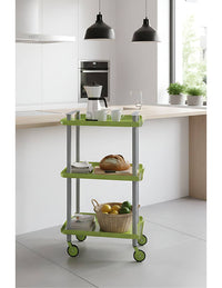 Carrello da Cucina/Portaoggetti  in metallo con 3 ripiani, struttura grigia, LEKY