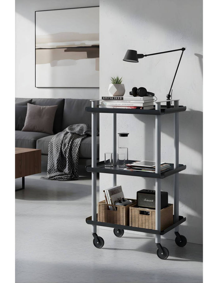 Carrello da Cucina/Portaoggetti  in metallo con 3 ripiani, struttura grigia, LEKY